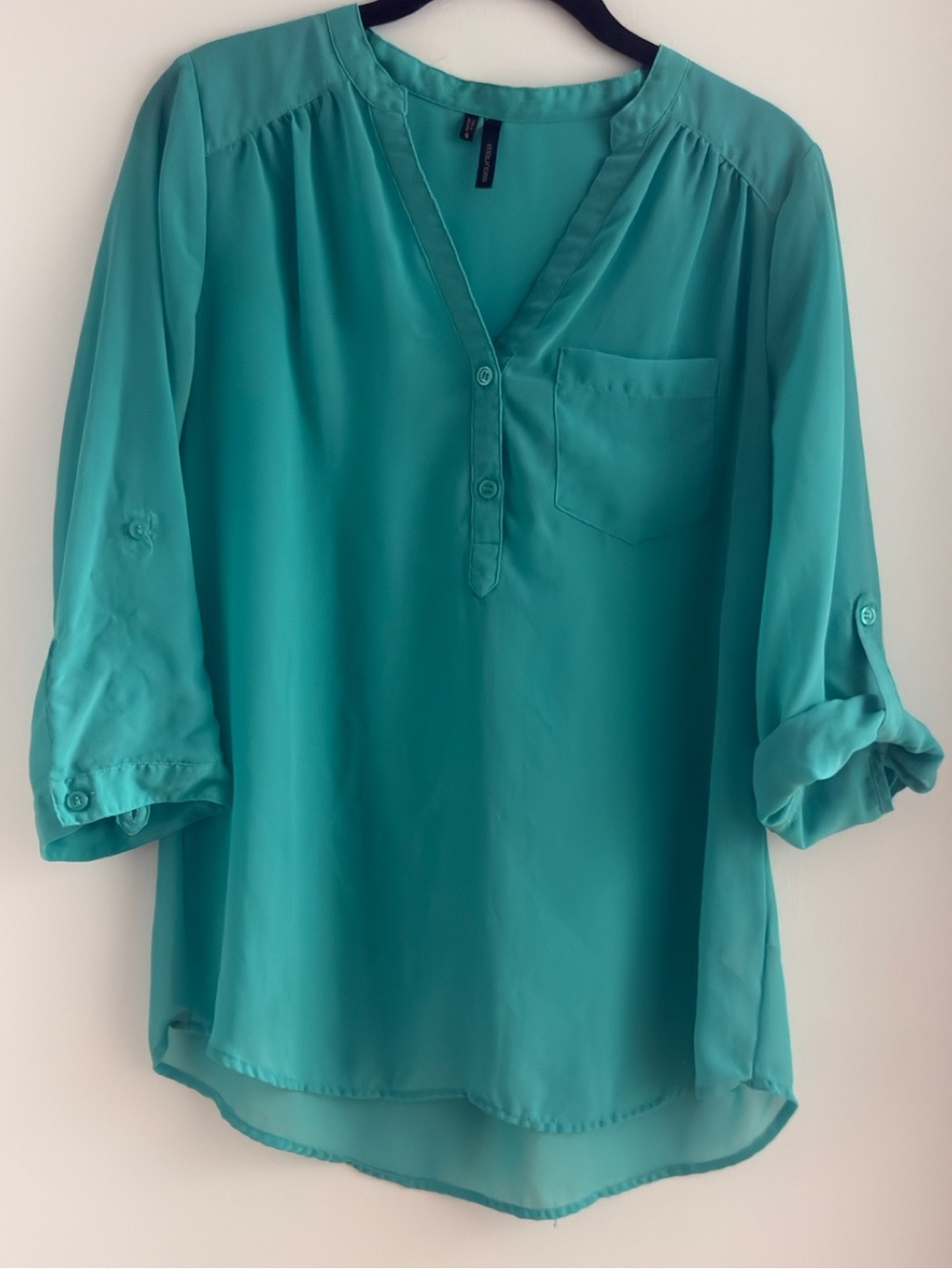 Women’s Teal Roll-Sleeve Blouse